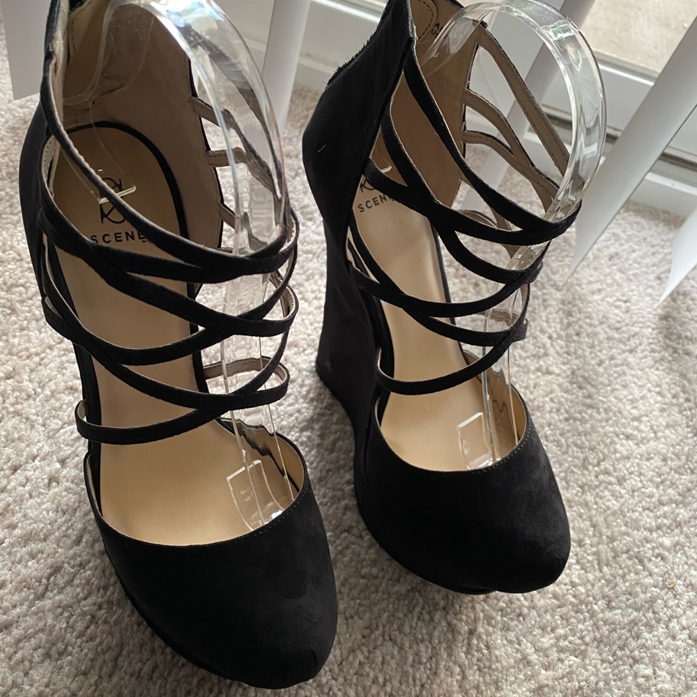 High Black Wedge Sandals